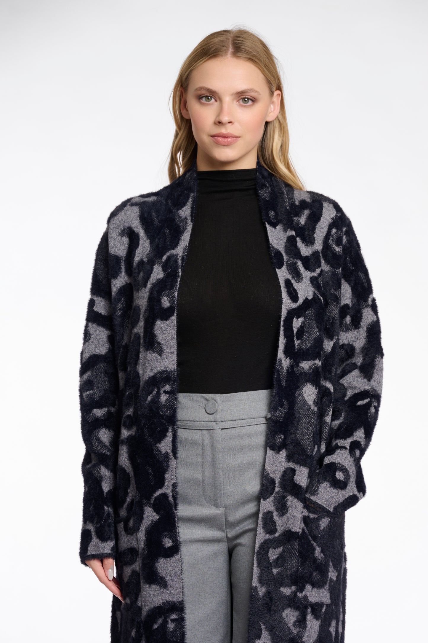 Black Leopard Print Long Coatigan