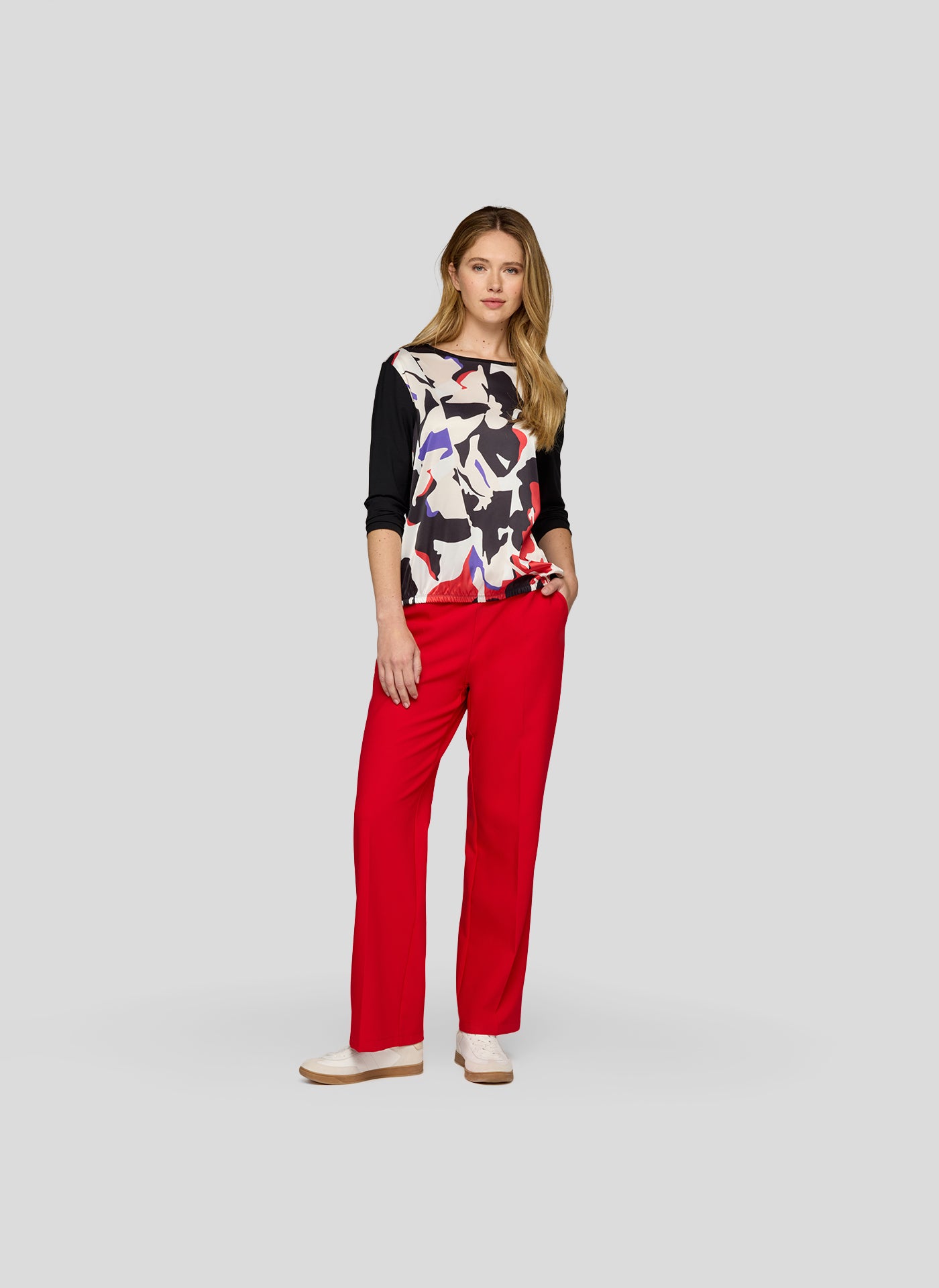 Rabe Black and Red Satin Front Top