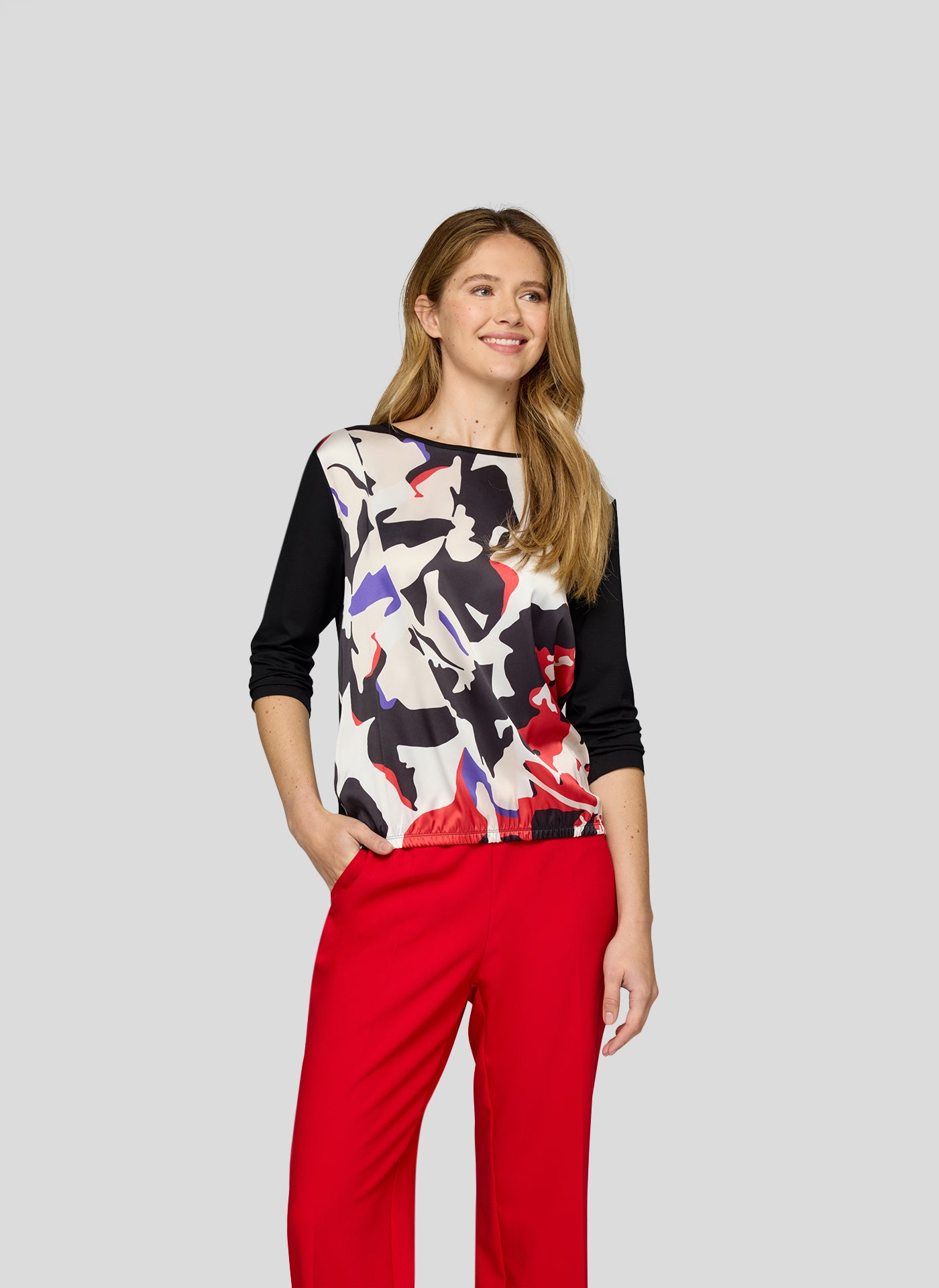 Rabe Black and Red Satin Front Top