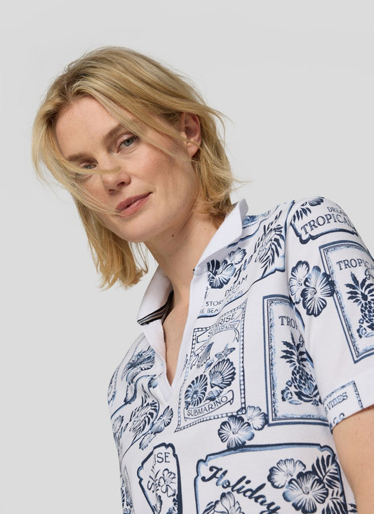 Rabe Blue and White Holiday Print Top