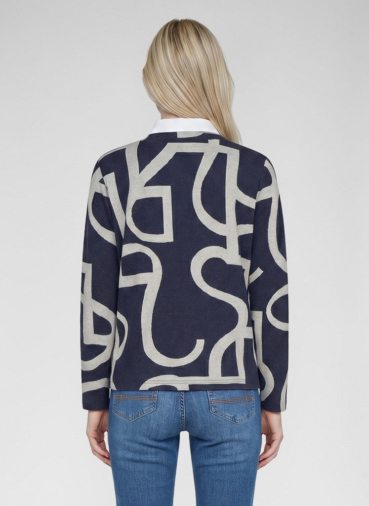 RABE Navy Grey Polo Style Top
