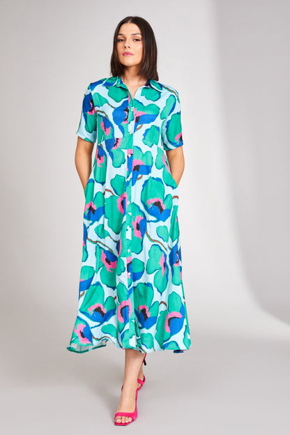 Peruzzi Aqua Print Dress