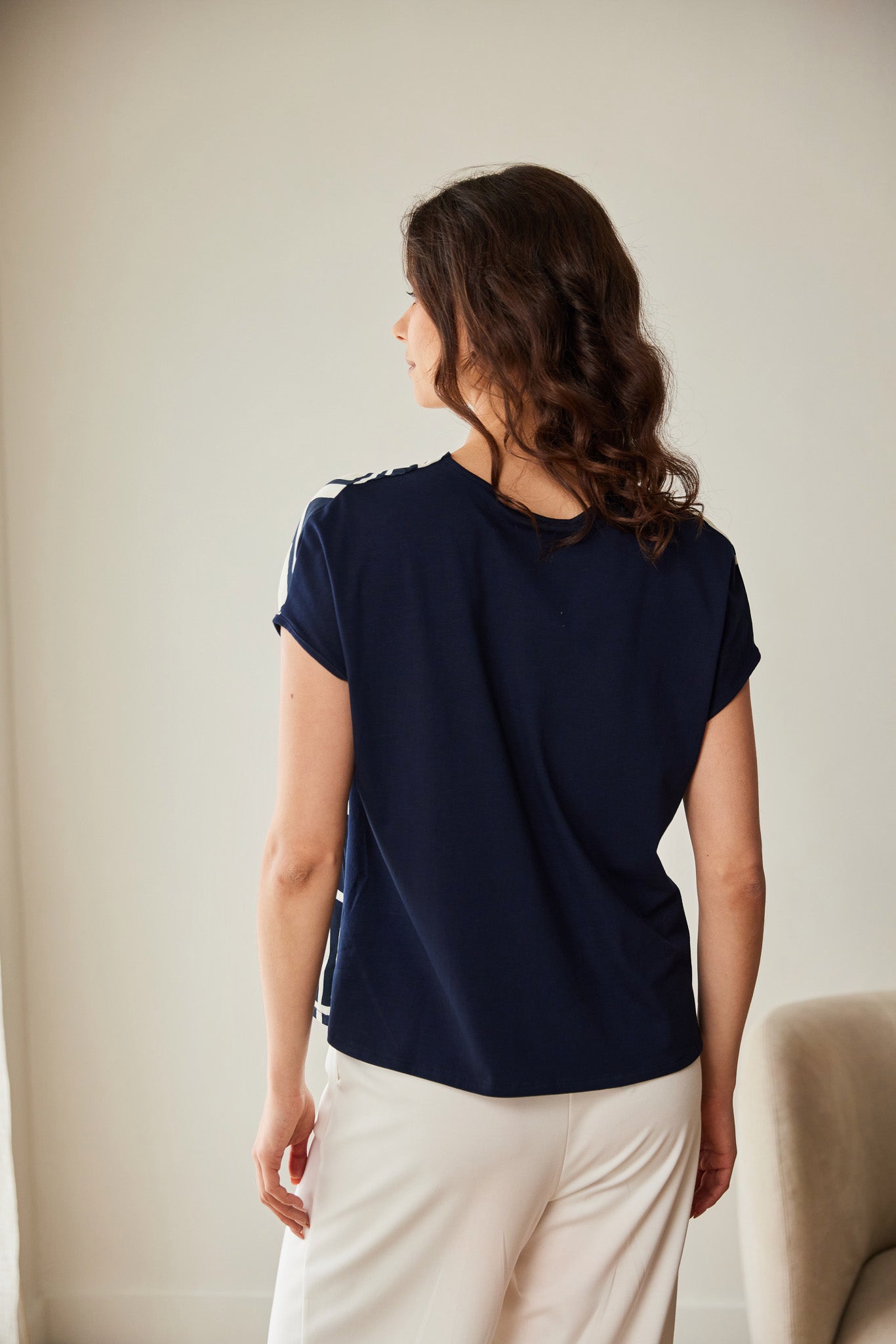 Peruzzi Navy Geo Print Top