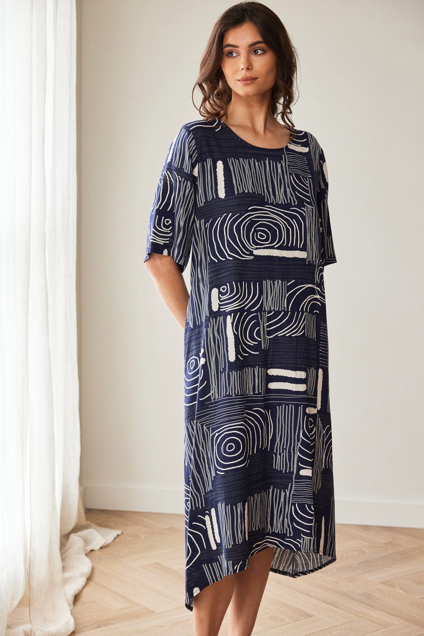 Peruzzi Navy Line Print Dress