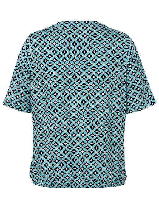 Turquoise Geometric Print Top
