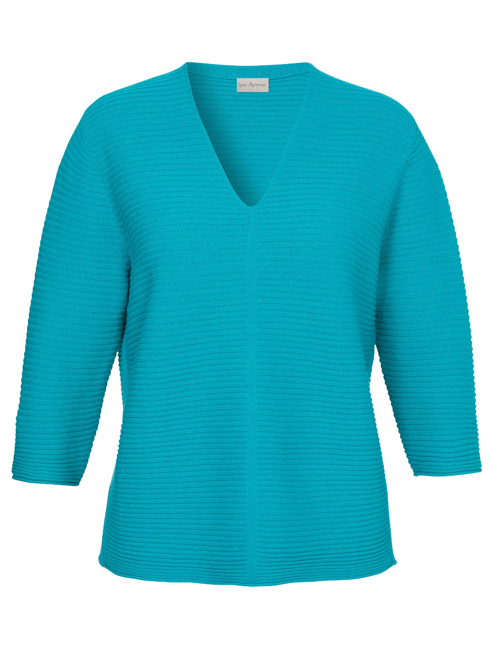 Blue sweater with a V-neck and three-quarter sleeves on a white background