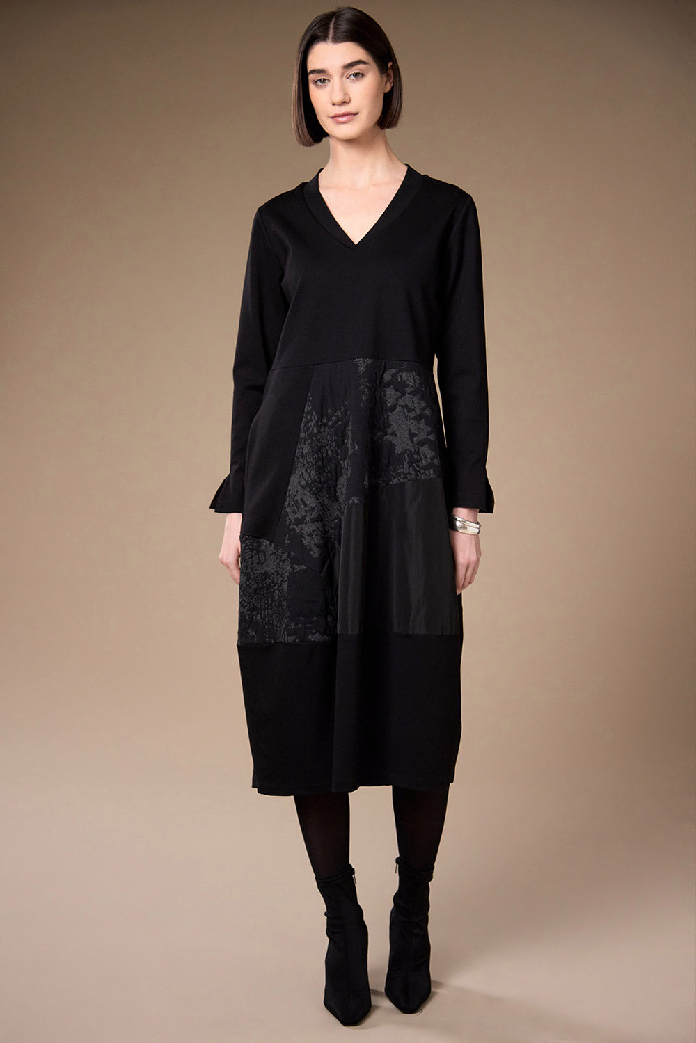 Peruzzi Jacquard Applique Black Dress