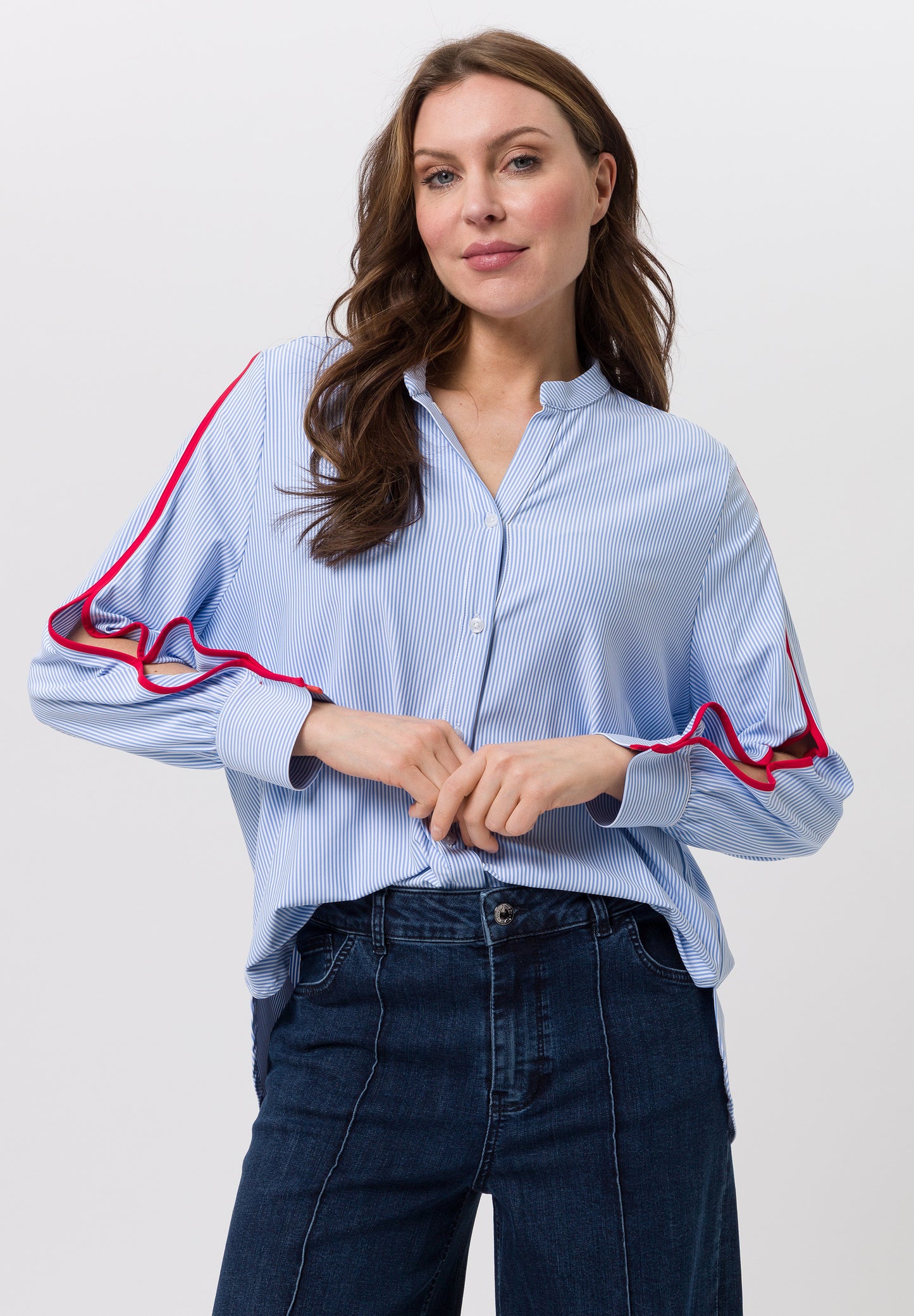 Blue Blouse with Contrasting Stripes