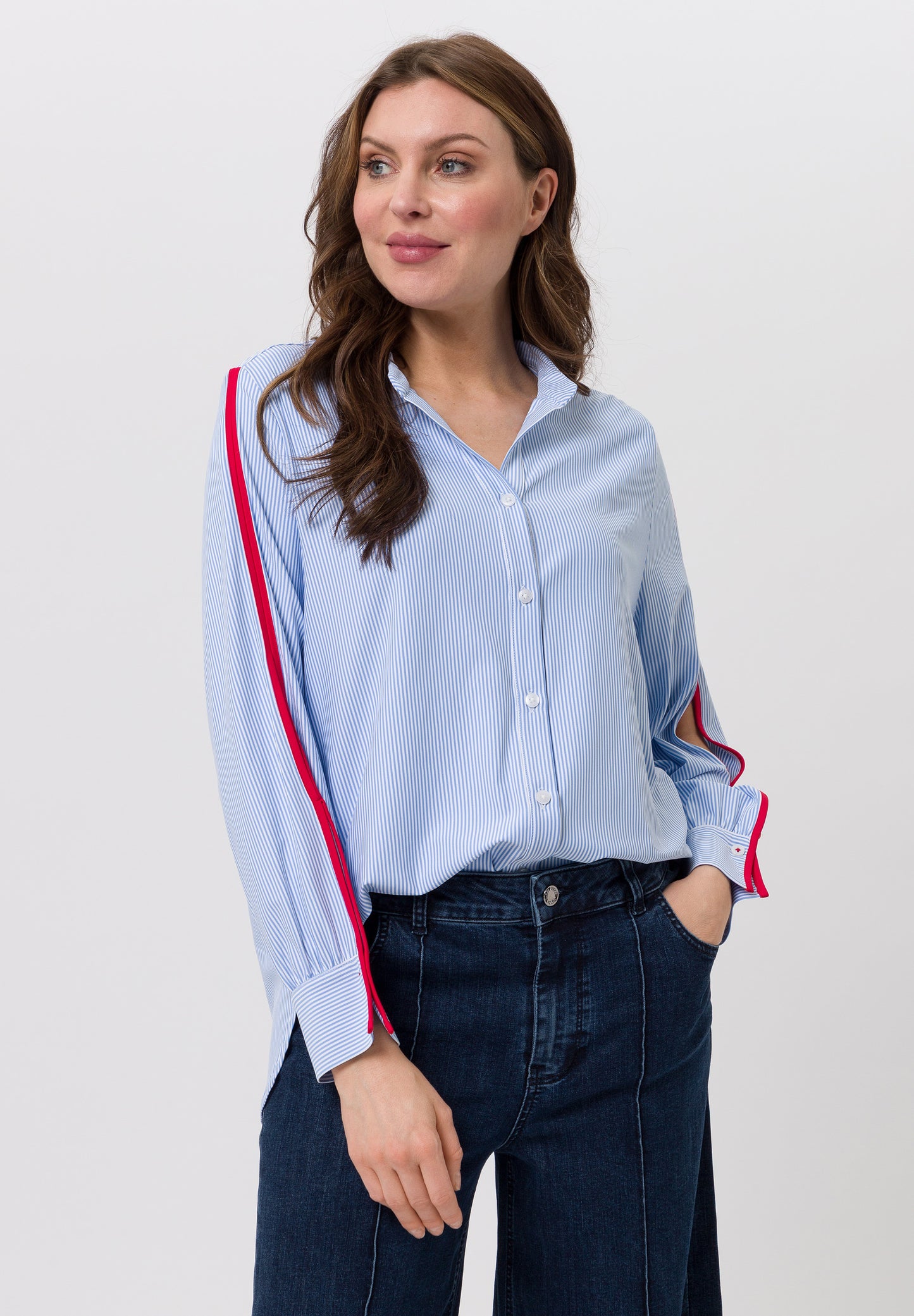 Blue Blouse with Contrasting Stripes