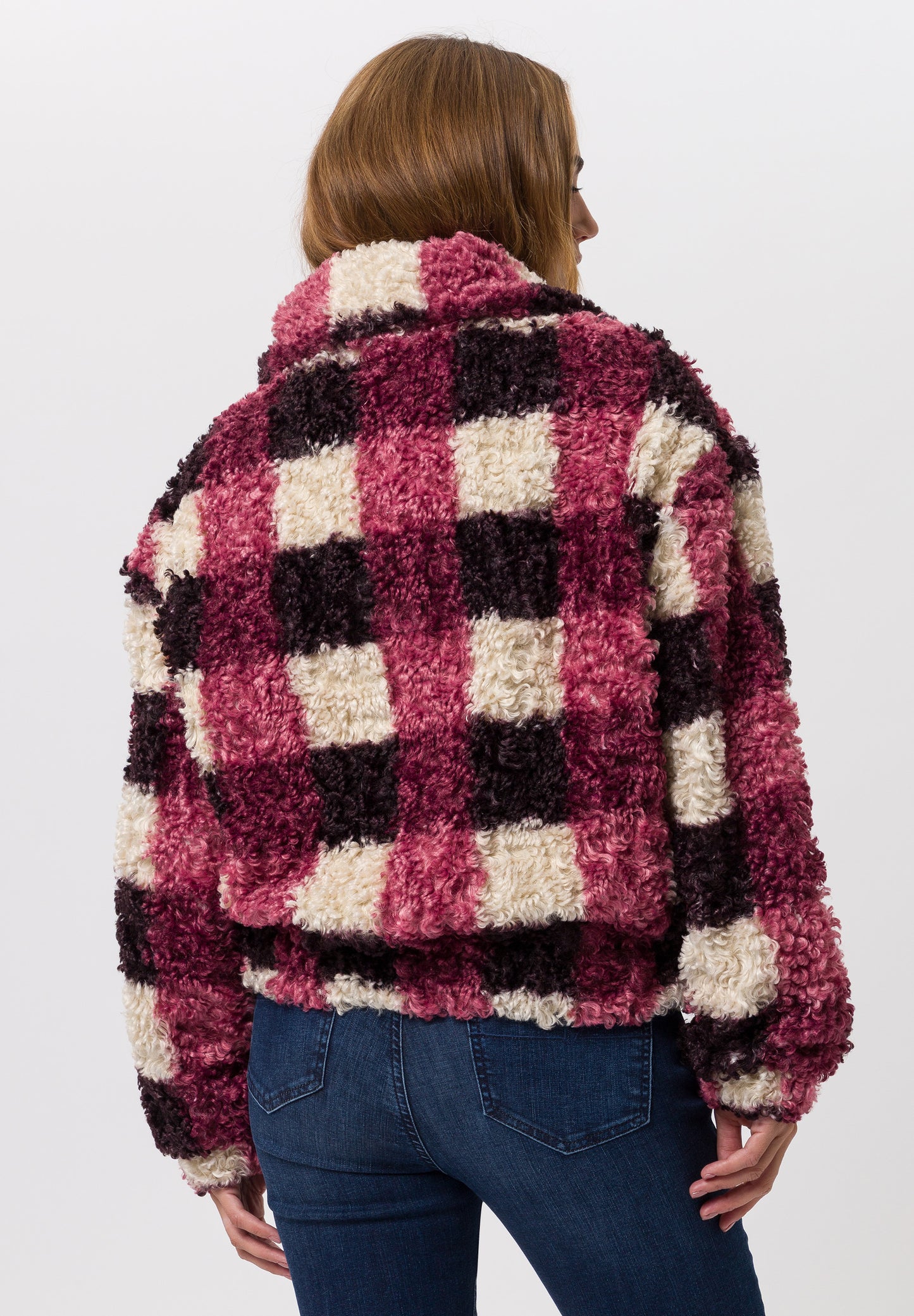Fluffy Jacket in Mulberry and Ivory