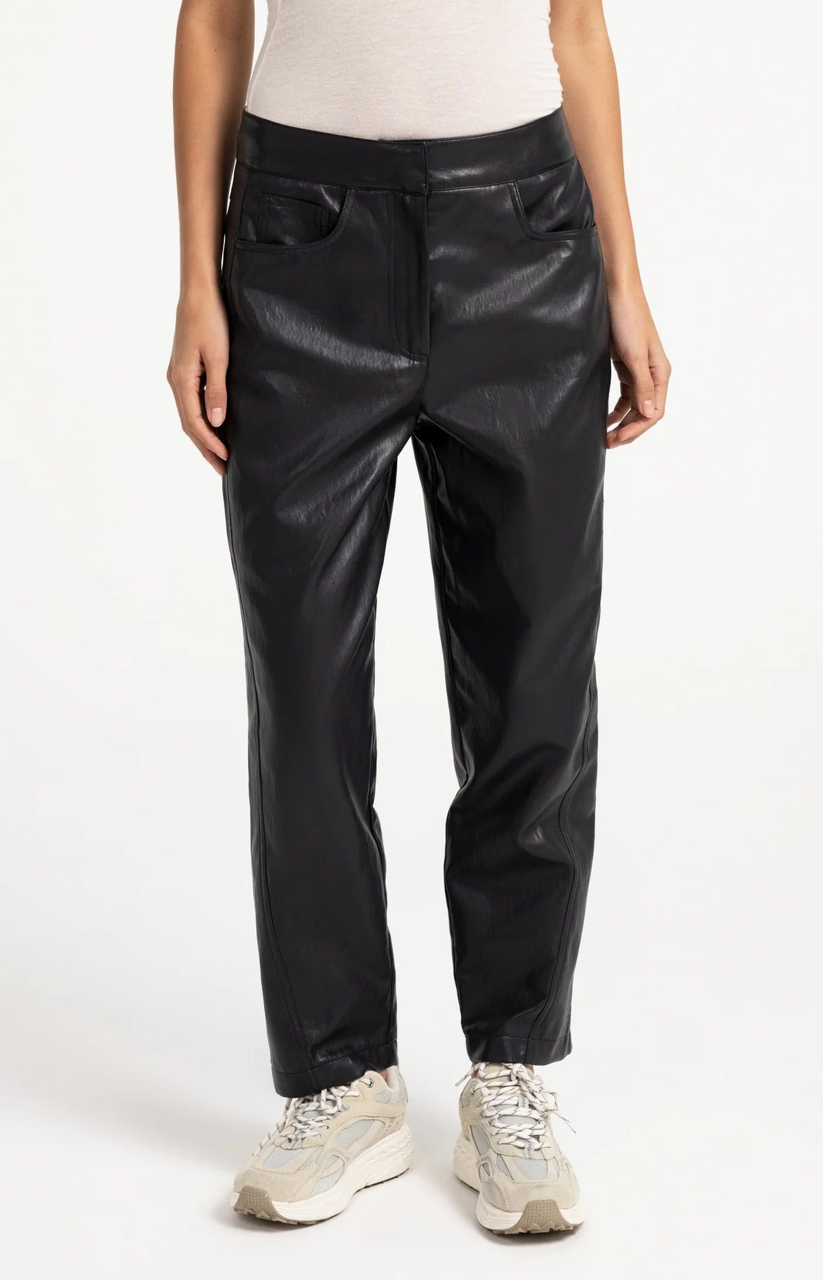 YAYA Black Faux leather carrot fit trousers