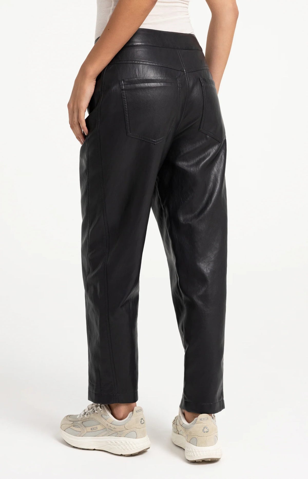 YAYA Black Faux leather carrot fit trousers