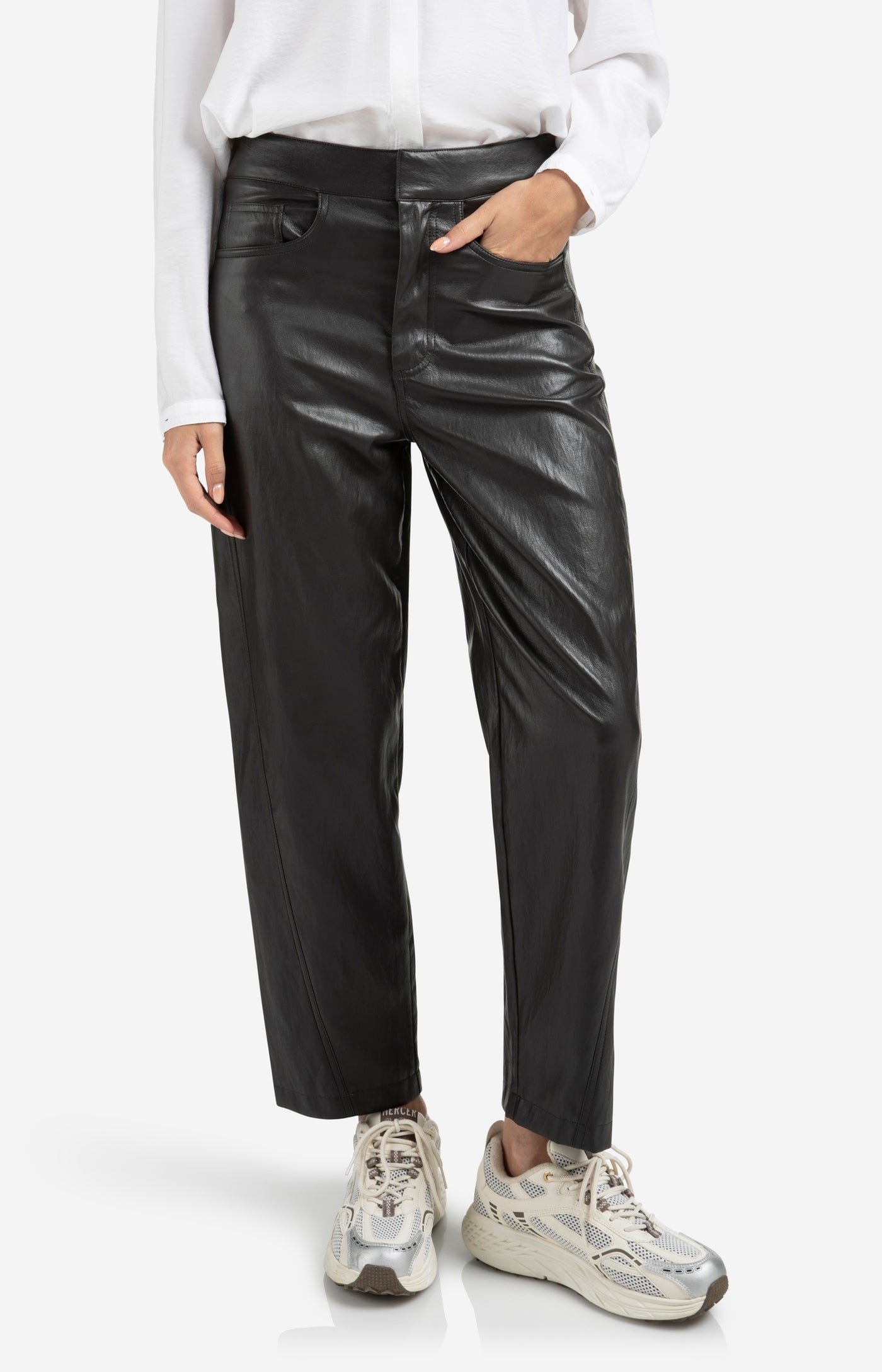 YAYA Grey Faux leather carrot fit trousers