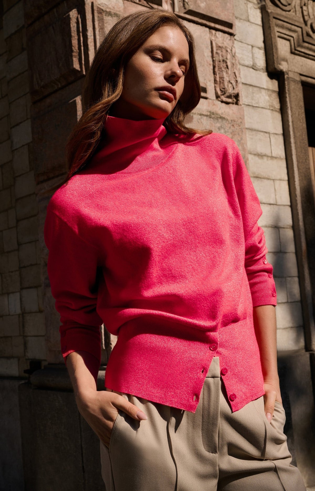 YAYA Knitted high neck sweater button details