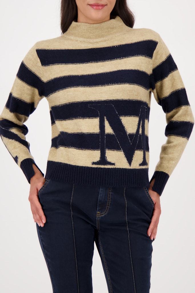 Monari Navy and Ecru Stand Collar Pullover