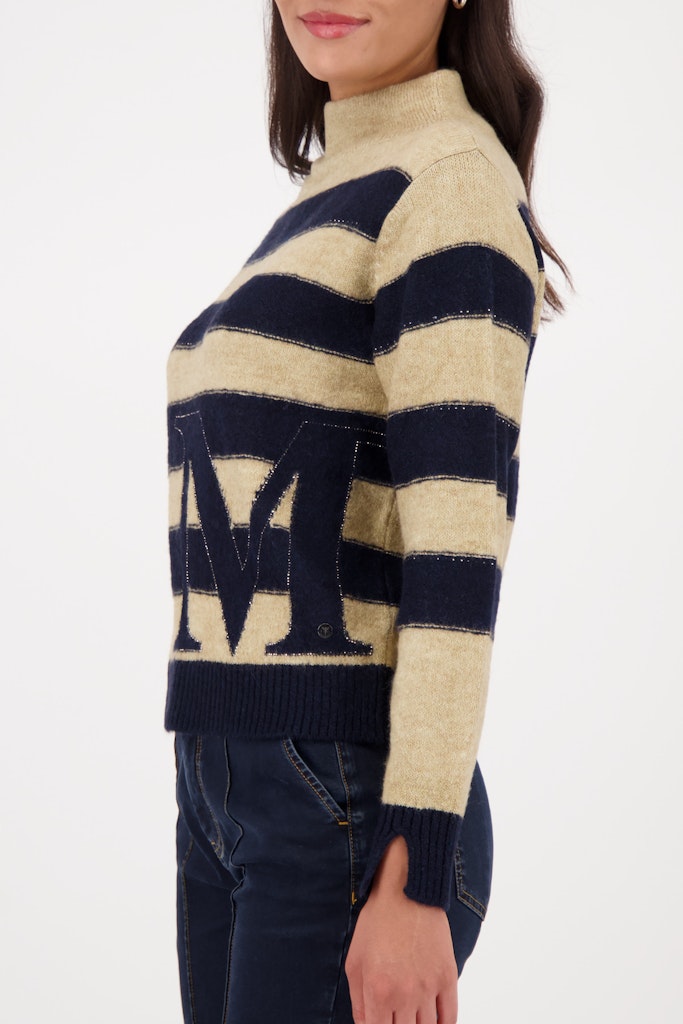 Monari Navy and Ecru Stand Collar Pullover