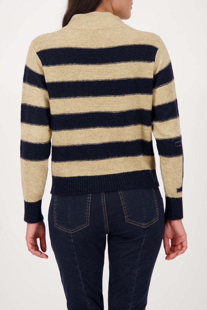 Monari Navy and Ecru Stand Collar Pullover