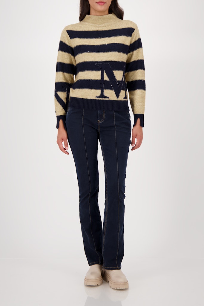 Monari Navy and Ecru Stand Collar Pullover