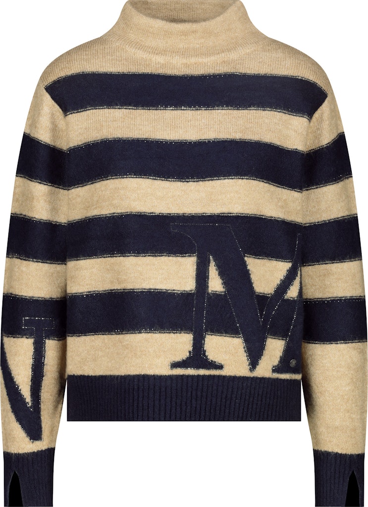 Monari Navy and Ecru Stand Collar Pullover