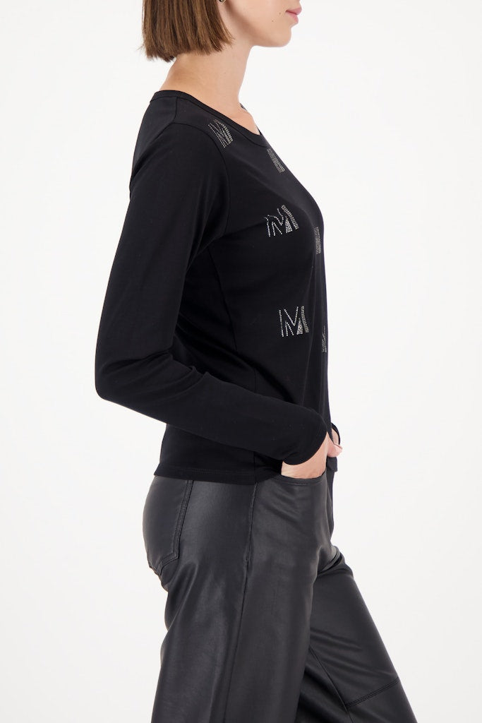 Monari Rhinestone Logo Black Top