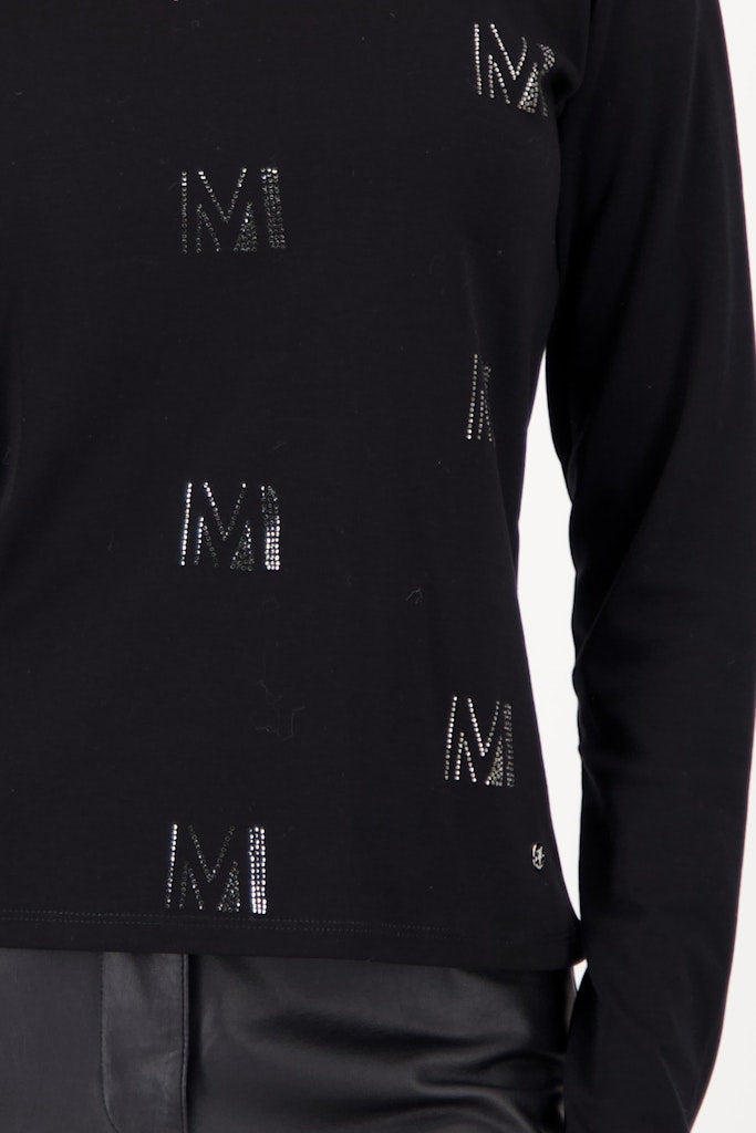 Monari Rhinestone Logo Black Top