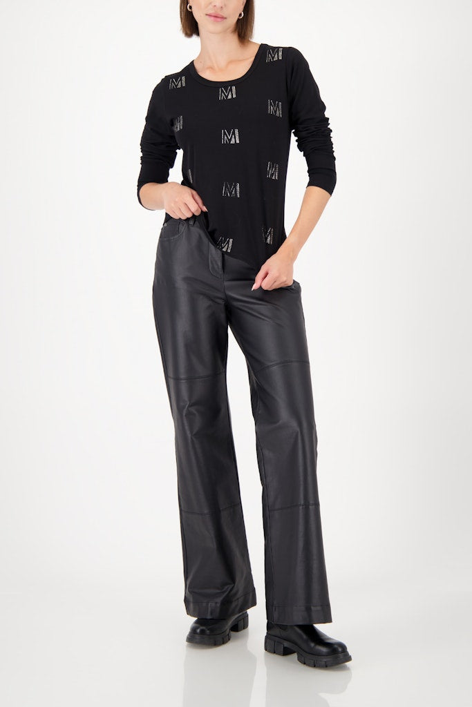 Monari Rhinestone Logo Black Top