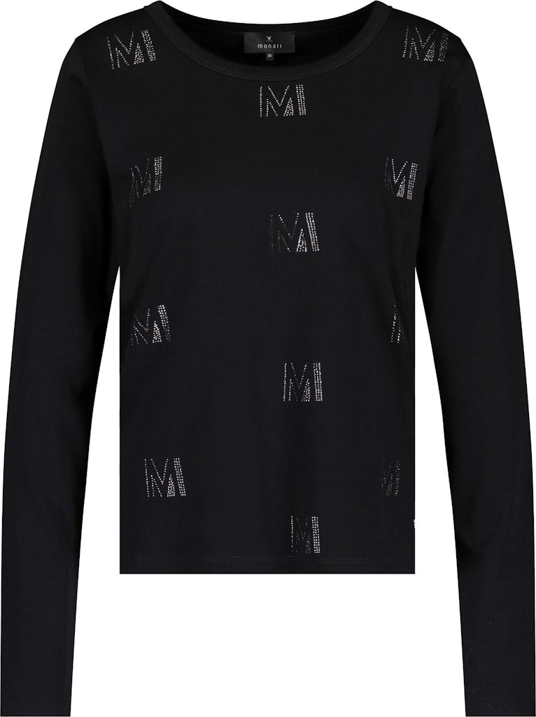Monari Rhinestone Logo Black Top
