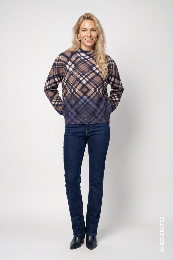 Monari Plaid Pattered Pullover