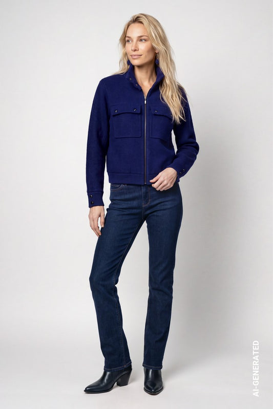 Monari Navy Cardigan with Flap Pockets