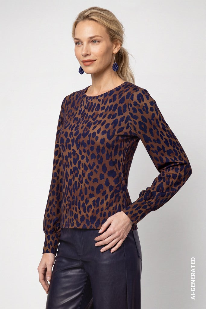 Monari Navy Leopard Print Top
