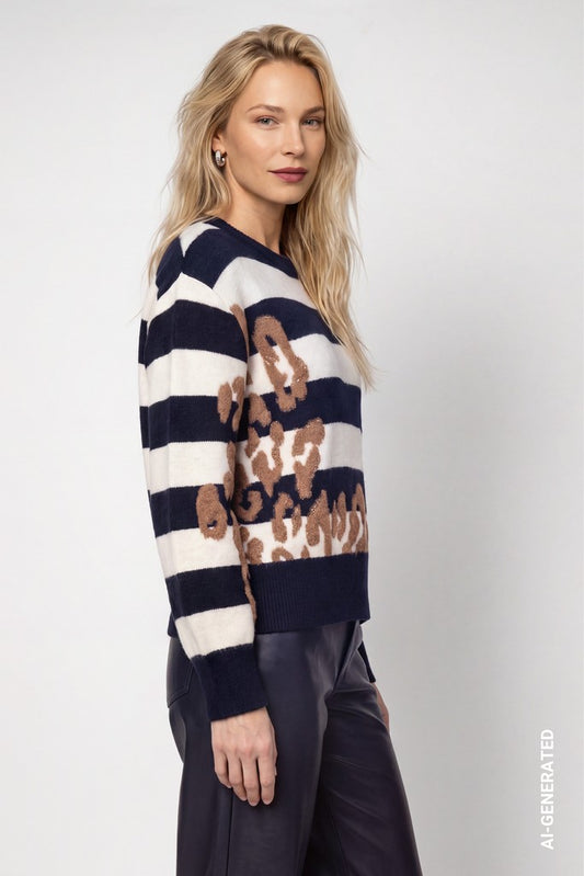 Monari Dark Blue Striped Pullover