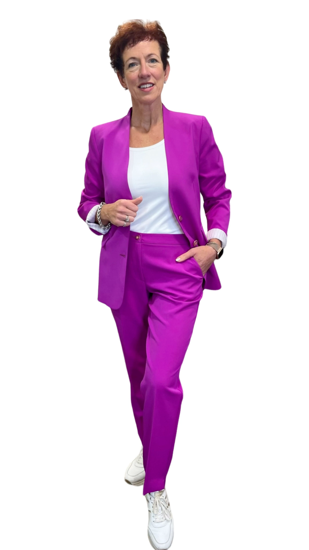 Magenta Collarless Trouser Suit