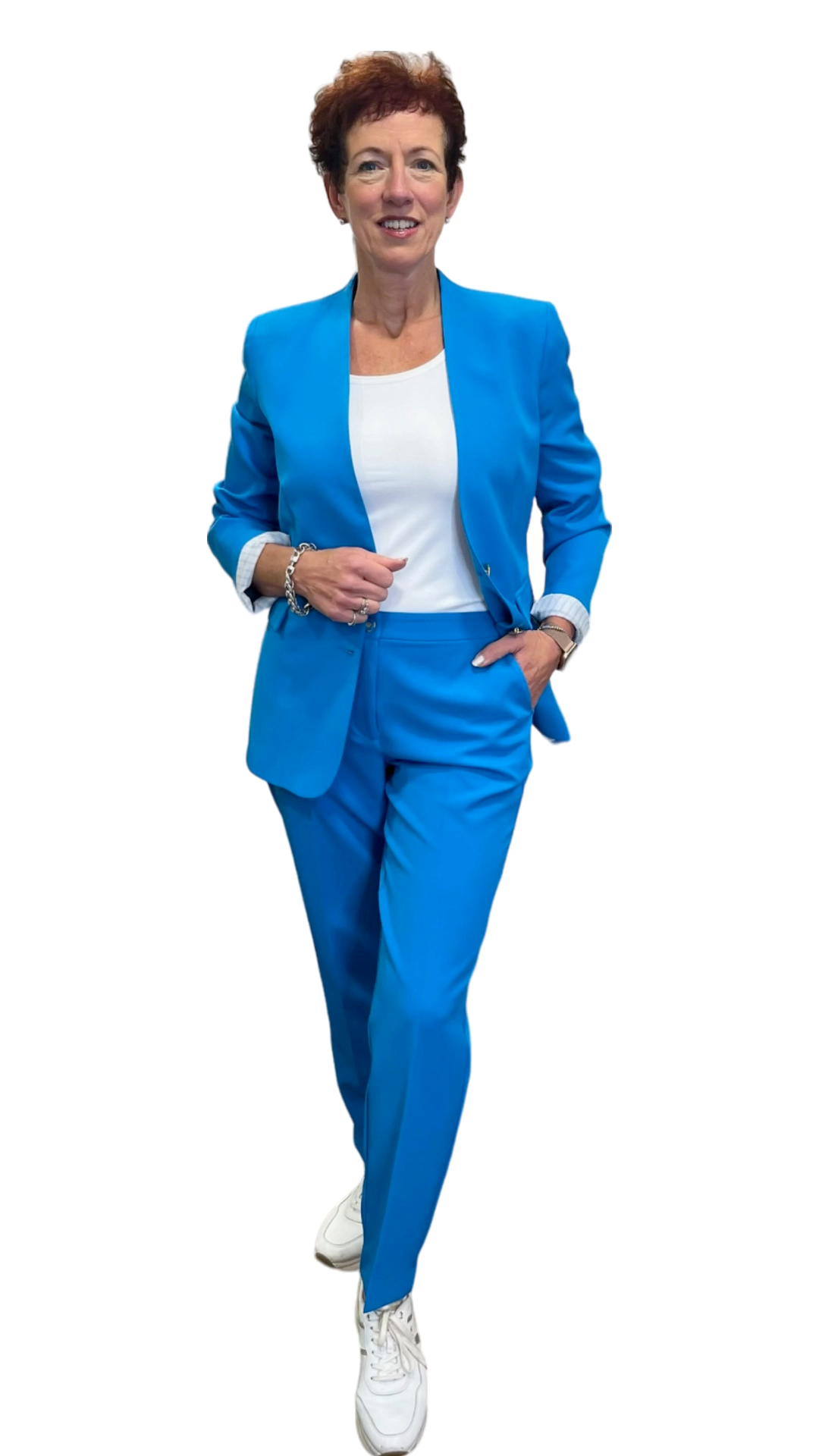 Cornflour Blue Collarless Trouser Suit