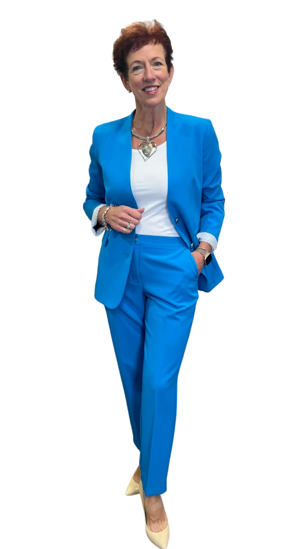 Cornflour Blue Collarless Trouser Suit