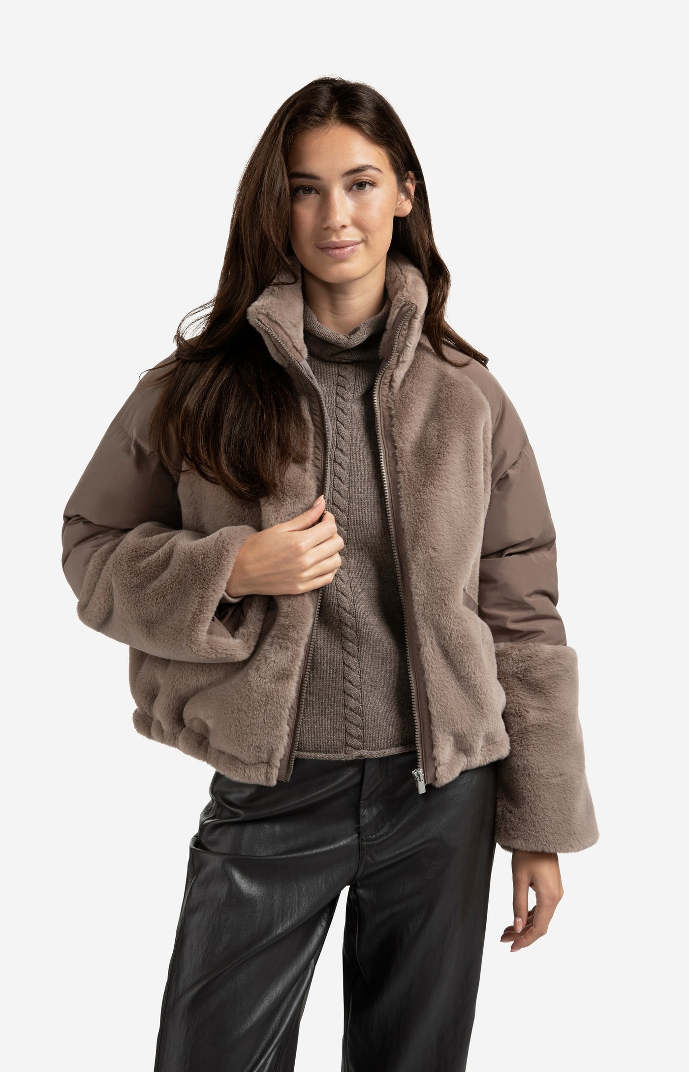 YAYA Short teddy jacket with padded sleeves