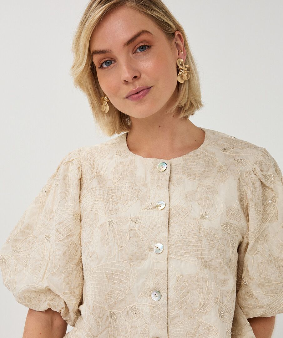Esqualo Ecru Balloon Sleeve Top