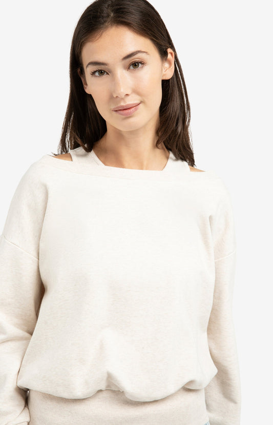 YAYA Ecru Sweatshirt with layered neckline