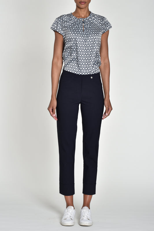 Robell Bella 09 Navy Turn Up Crop Trousers