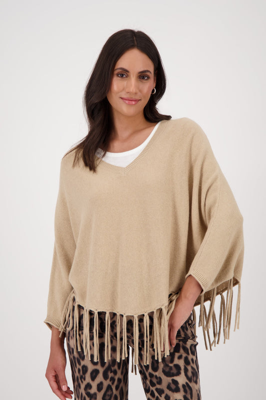 Monari Camel Fringed Poncho