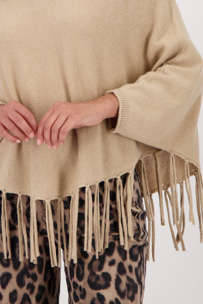 Monari Camel Fringed Poncho