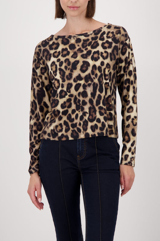 Monari Leopard Print Boat Neckline Top