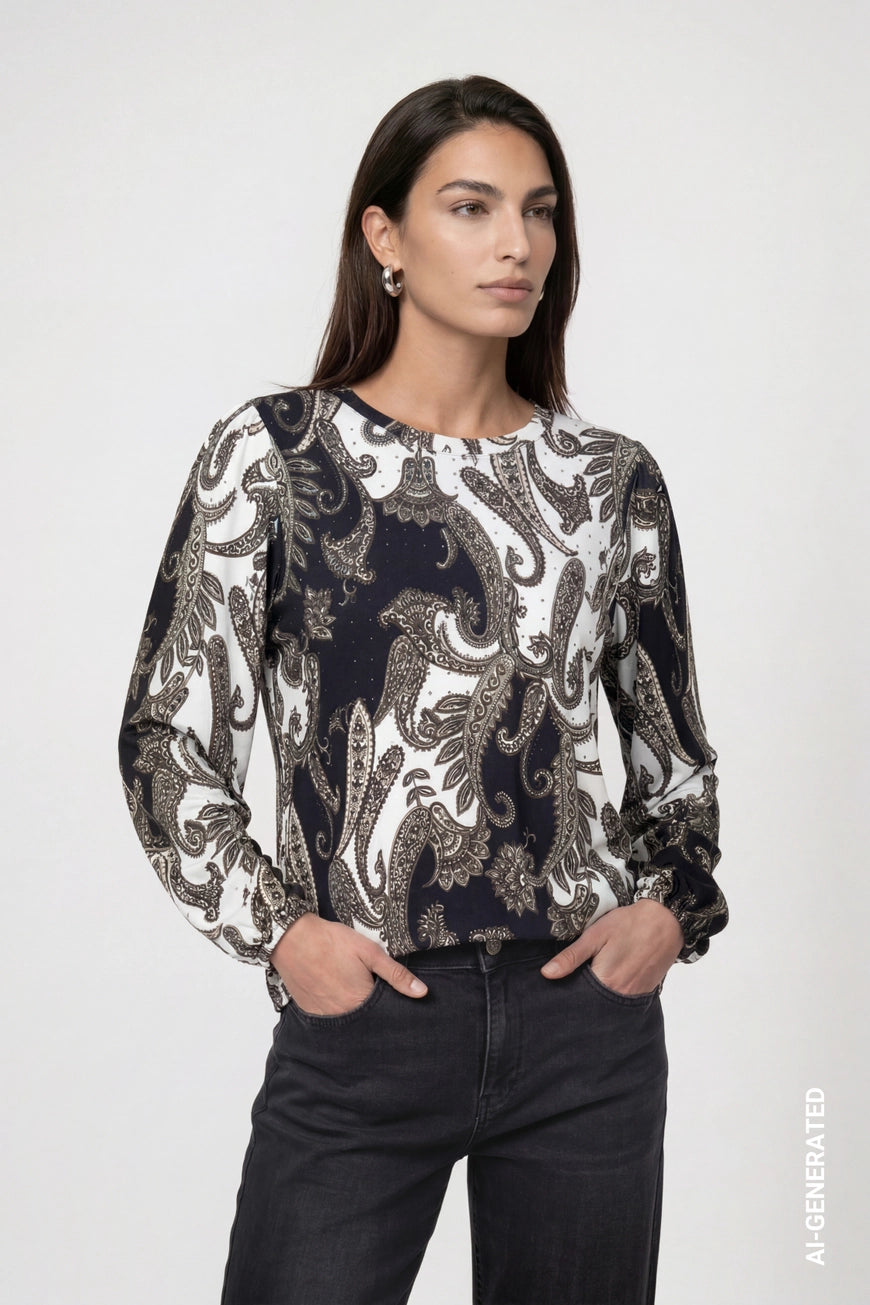 Monari Olive Paisley Print Pullover