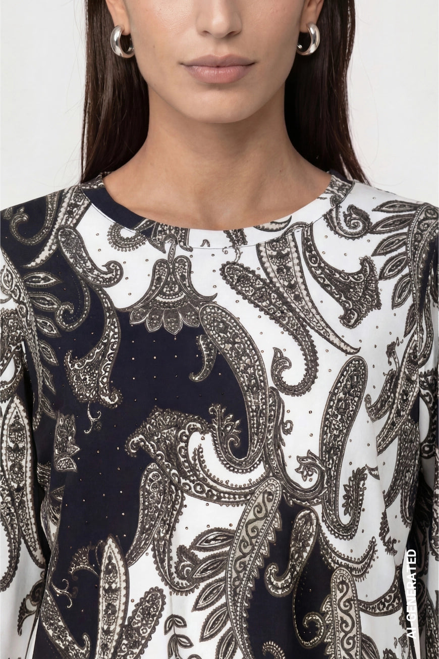 Monari Olive Paisley Print Pullover