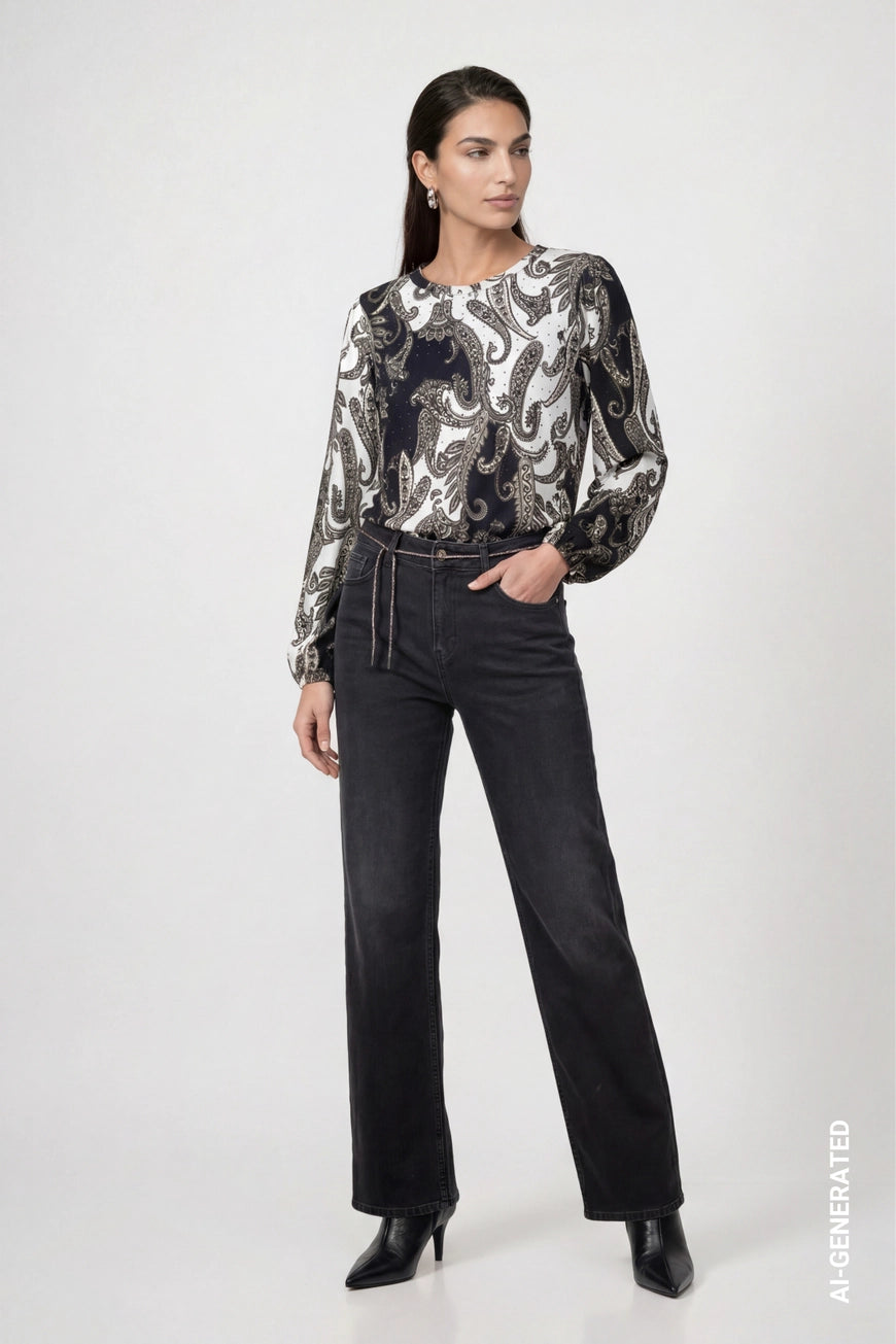 Monari Olive Paisley Print Pullover