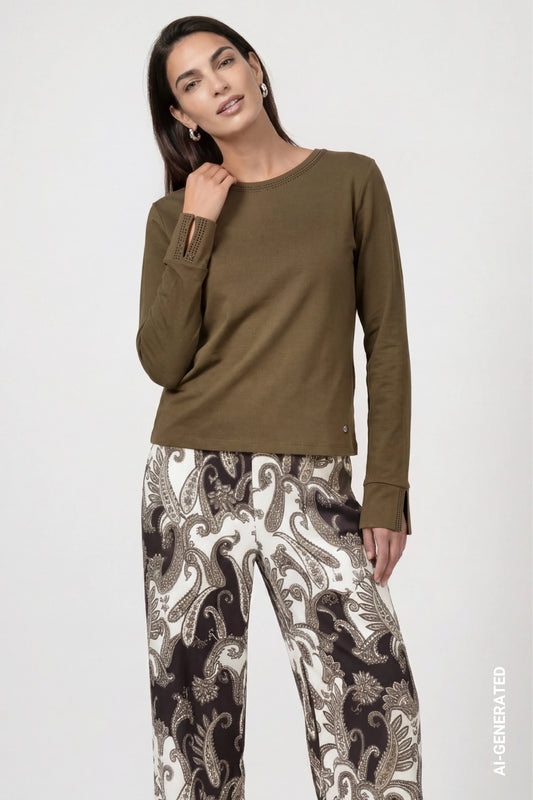 Monari Olive Rhinestone Sweater