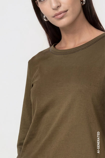 Monari Olive Rhinestone Sweater