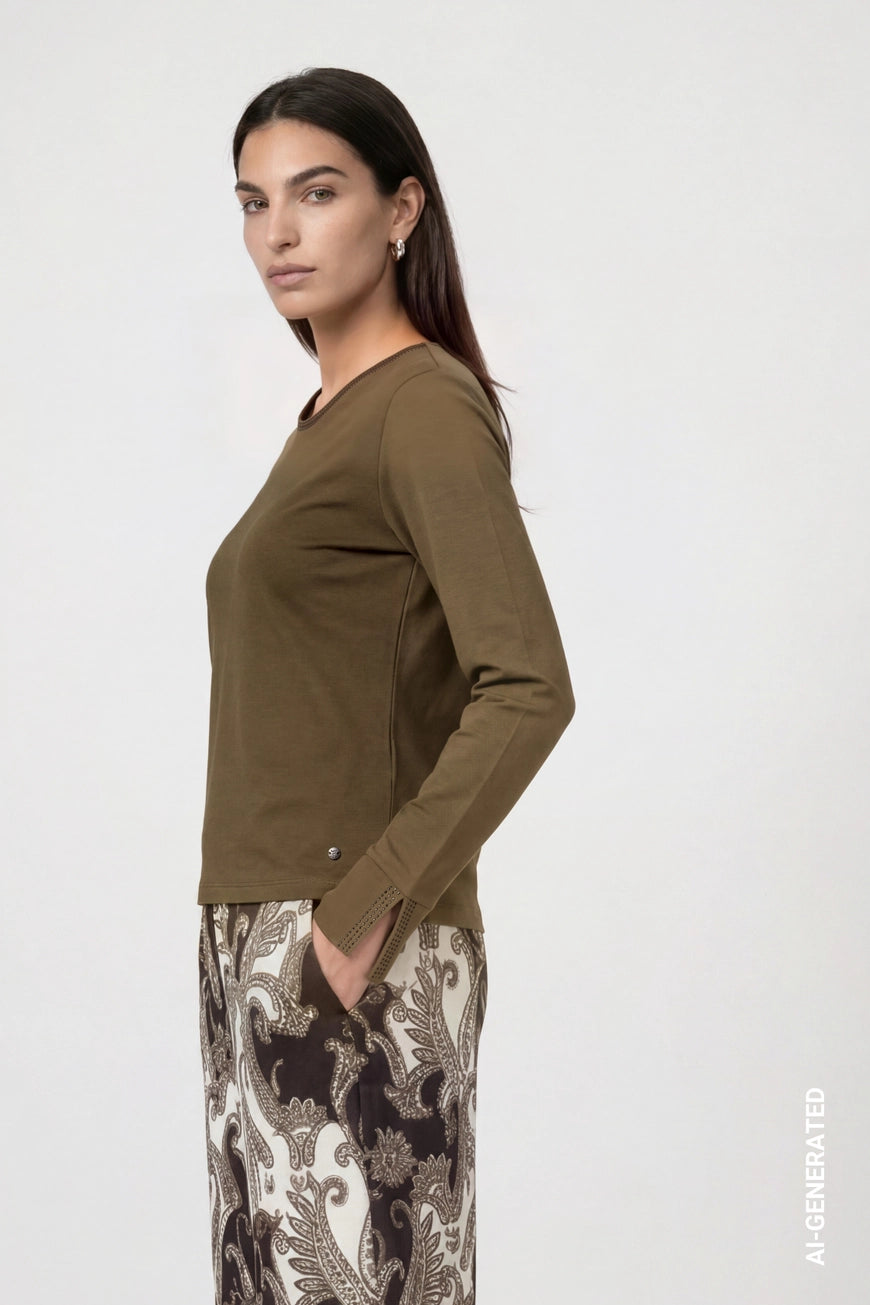 Monari Olive Rhinestone Sweater