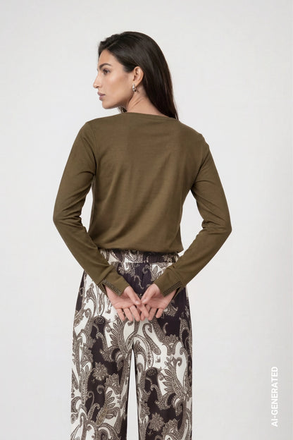 Monari Olive Rhinestone Sweater