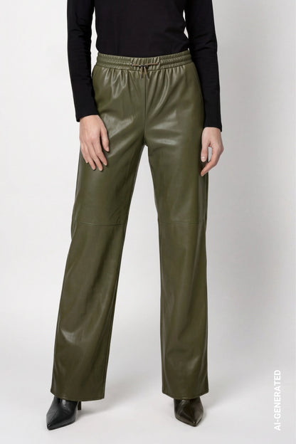 Monari Olive Faux Leather Trousers