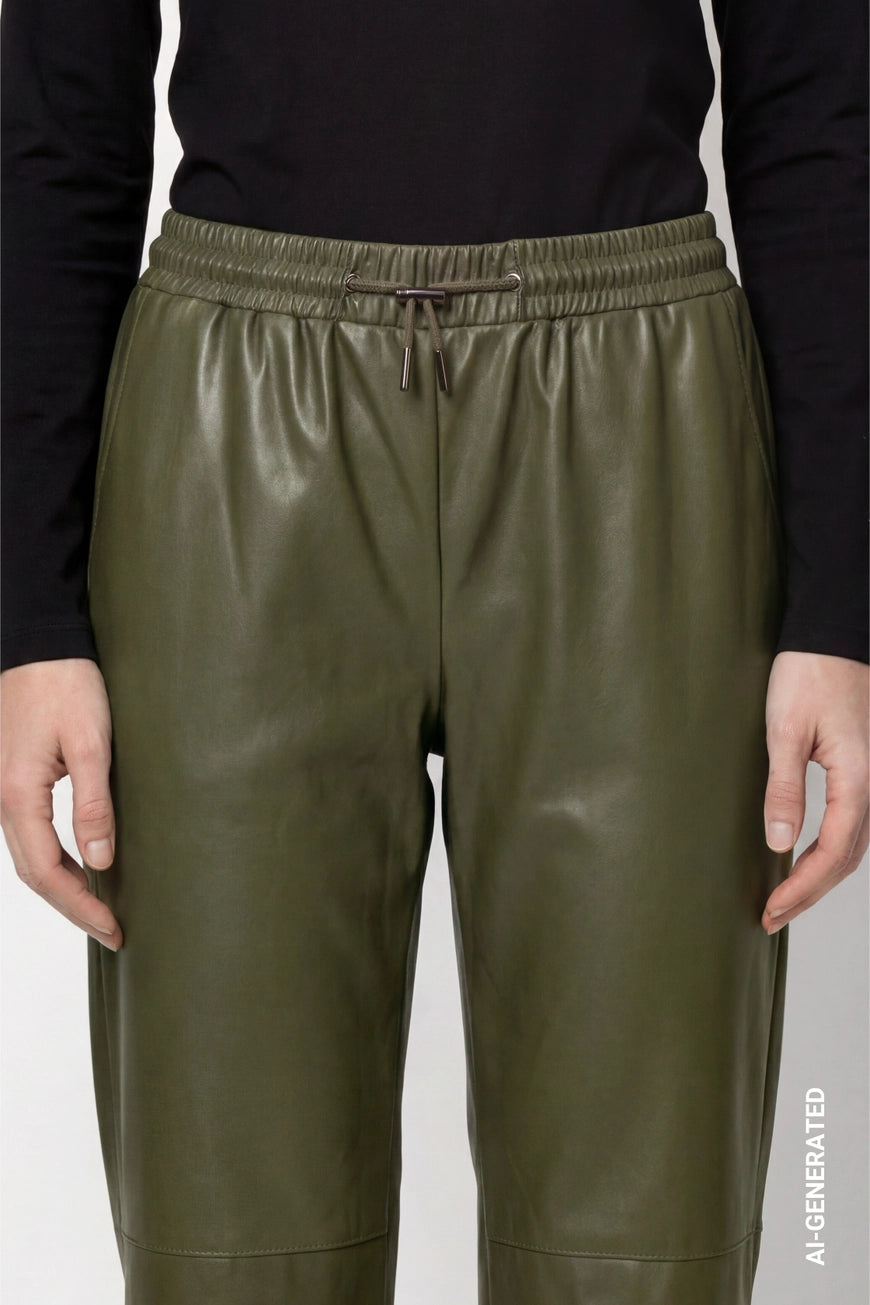 Monari Olive Faux Leather Trousers